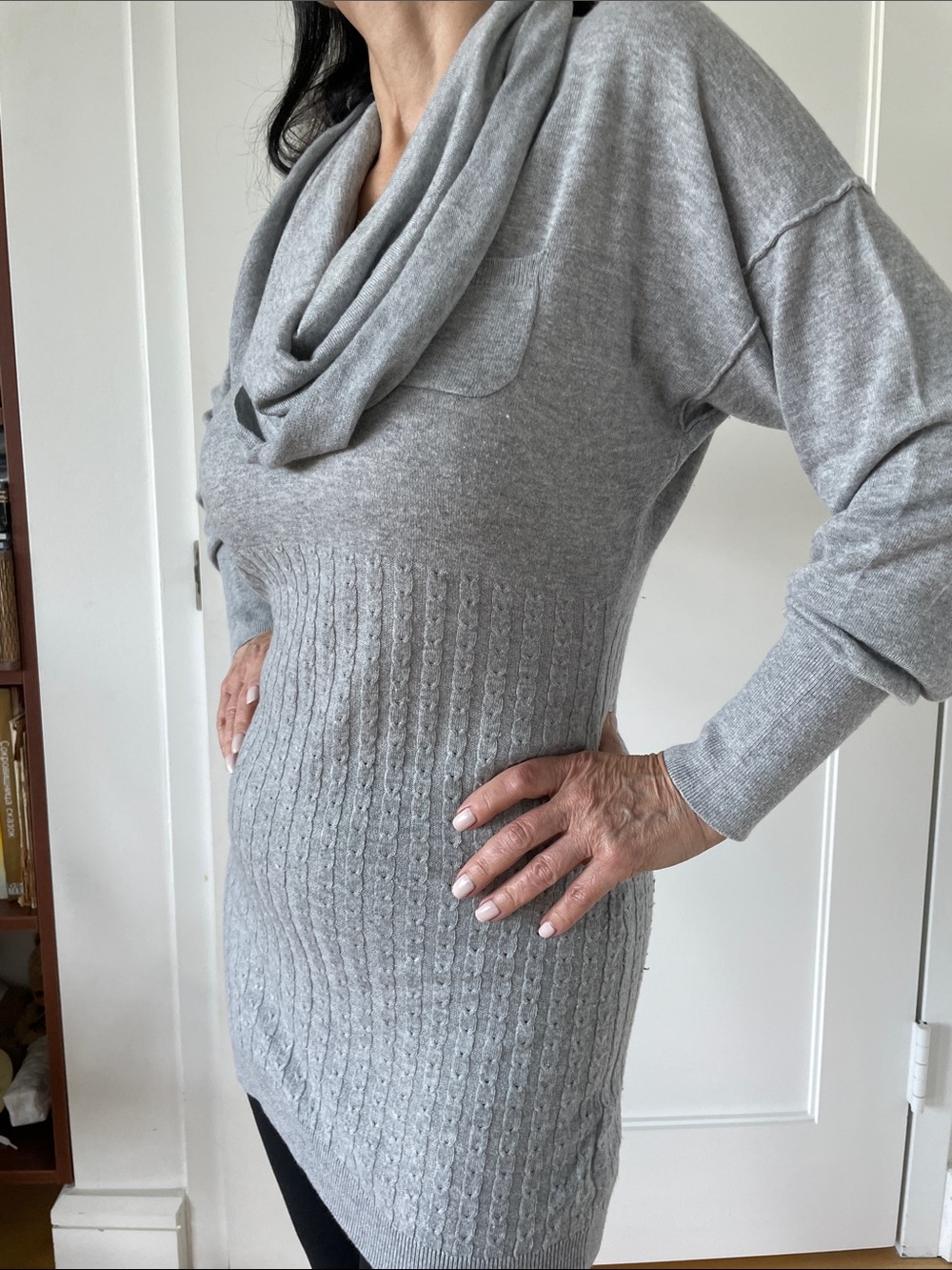 Guess by Marciano Light Gray Ribbed Cowl-Neck Sweater Tunic